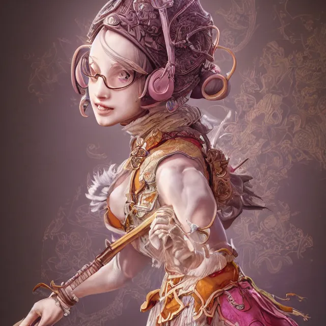 Prompt: studio portrait of neutral good colorful female cleric bard healer as absurdly beautiful, elegant, young skinny gravure idol, ultrafine hyperdetailed face illustration by kim jung gi, irakli nadar, intricate linework, sharp focus, bright colors, octopath traveler, final fantasy, unreal engine highly rendered, global illumination, radiant light, detailed intricate environment