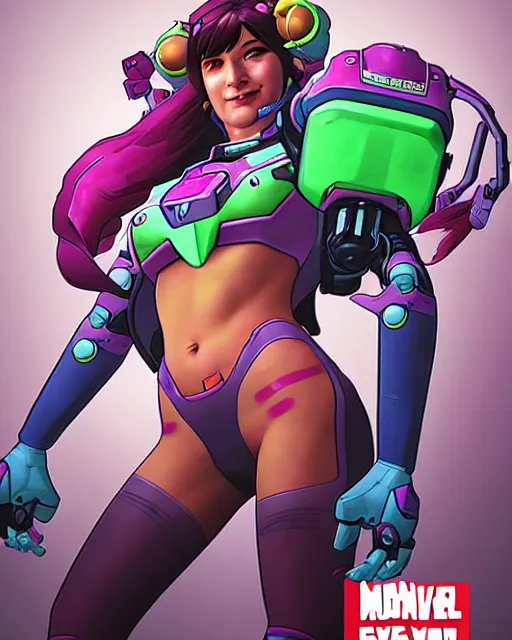 Prompt: d. va from overwatch, comic book cover, in the style of richard corben