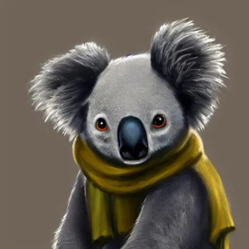 Prompt: a koala with a scarf, concept art, trending artstation