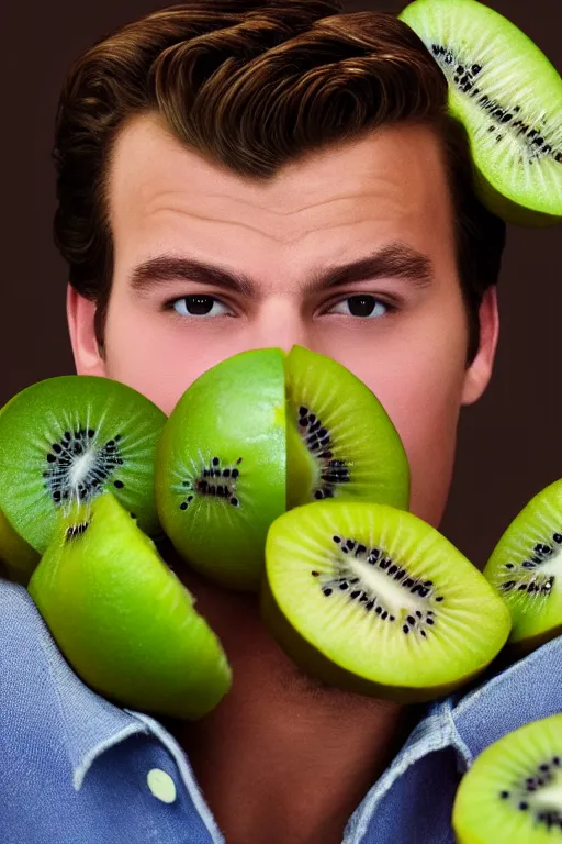 Image similar to 📷 joe keery the kiwi fruit 🥝, made of food, head portrait, dynamic lighting, 4 k