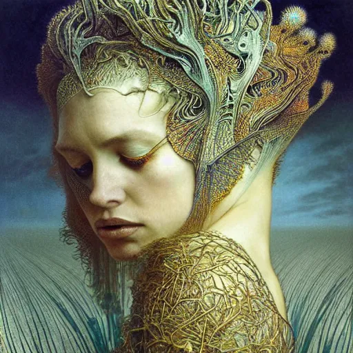 Prompt: queen of jupiter by zdzisław beksinski!!!!, iris van herpen, raymond swanland and alphonse mucha. highly detailed!, hyper - real, beautiful!