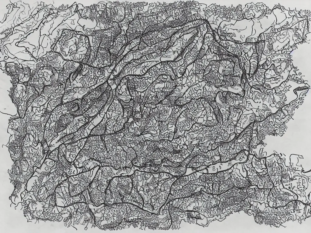 Prompt: South Carolina cave map, Ink drawing by Deven Rue, fine point pen