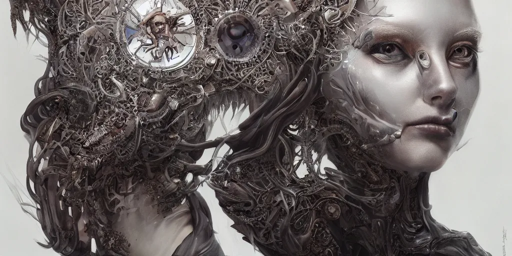 Image similar to hyperrealistic photography of a highly detailed and symmetrical gorgeous cyborg queen in the style of livio scarpella, beth cavener, jin kagetsu, james jean and wlop, face symmetry, masterpiece, award - winning, sharp focus, intricate concept art, ambient lighting, 8 k, artstation