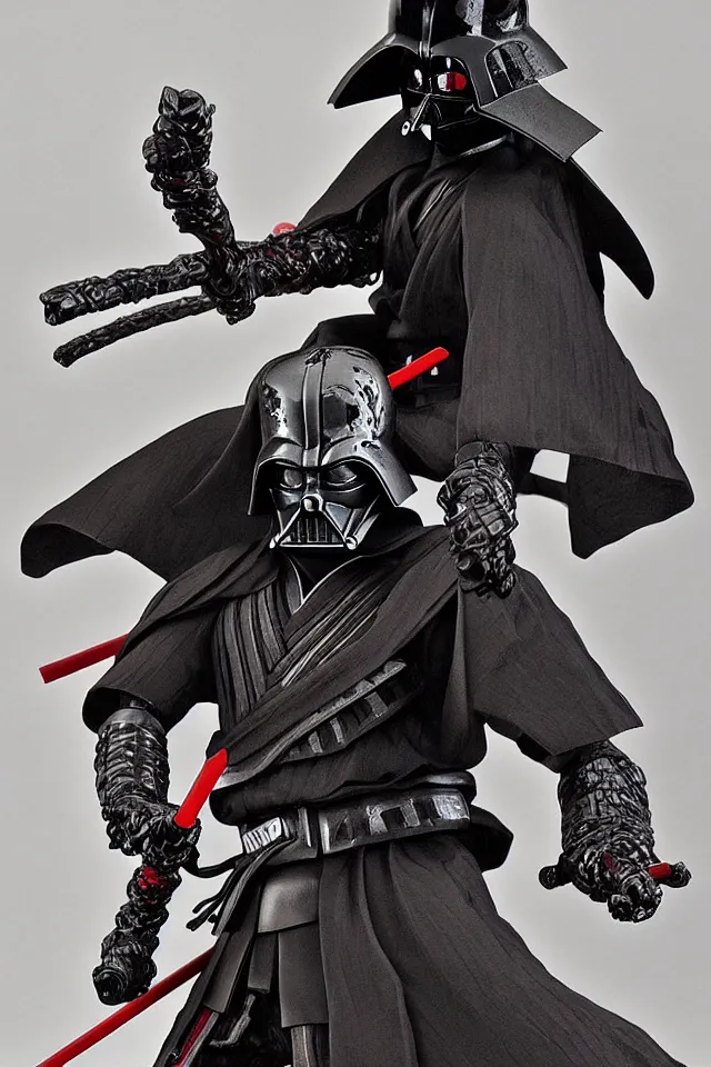 Prompt: Samurai Darth Vader, Full Figure, Yasushi Nirasawa Cartoon Anime Style