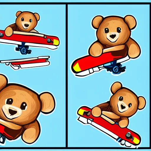 Image similar to Skater teddy bear, sticker, highly detailed, colorful, illustration, drama, smooth and clean vector curves, no jagged lines, vector art, smooth