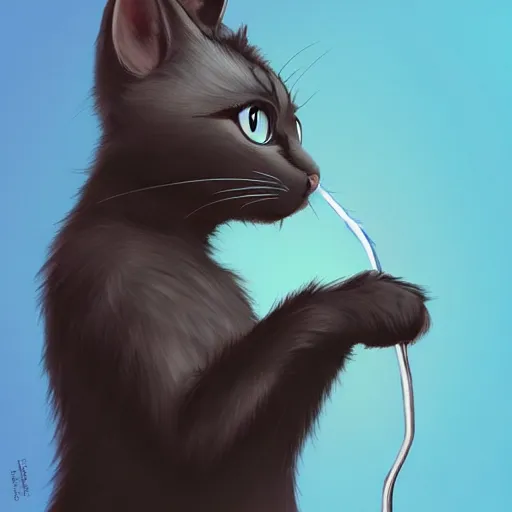 Prompt: a furry portrait, anthro, black cat smoking on a couch, artstation senior artist, character design, anthropomorphic cat, painting