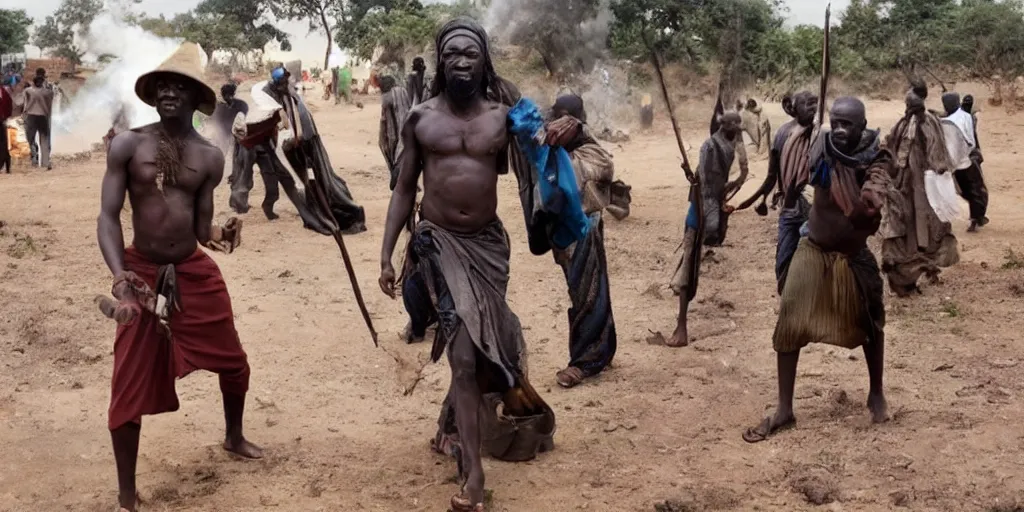 Image similar to african gandalf playing in ghanian action movie