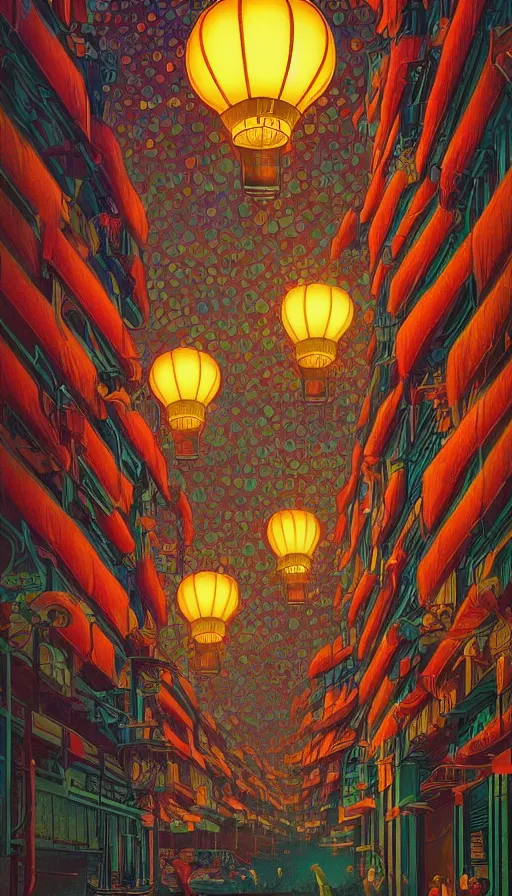 Image similar to The land of luminous lanterns, italian futurism, Dan Mumford, da vinci, Josan Gonzalez