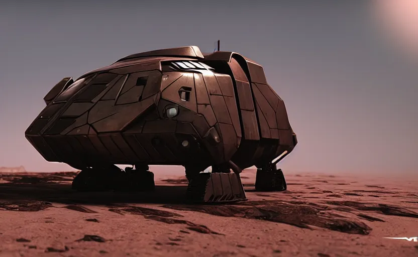 Prompt: an armored futuristic sci fi vehicle, unreal engine, cinematic lighting, texture rust