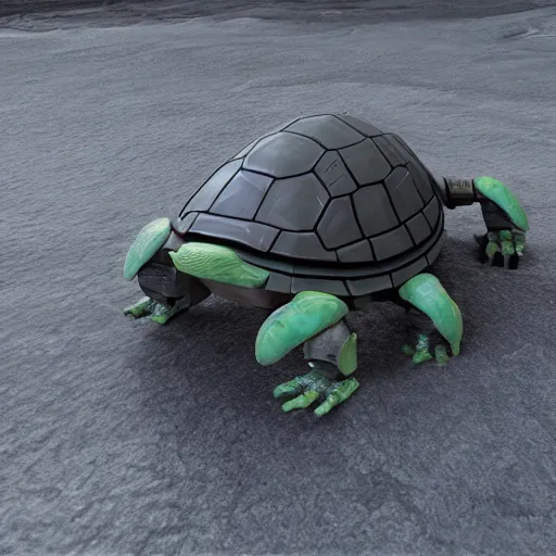 Prompt: hard surface, robotic platform, based on turtle, 6 claws, symmetric, unreal engine