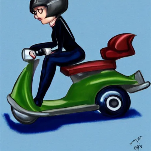 Prompt: artwork of kitboga as edna driving a scooter