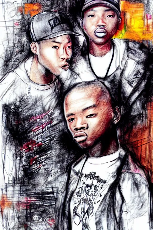 Image similar to hip hop not dead just life in underground, high definition, 8 0 m. m lens, realistic, sketch and art by jacqueline e, mongezi ncaphayi, color by bo feng lin, trending deviantart