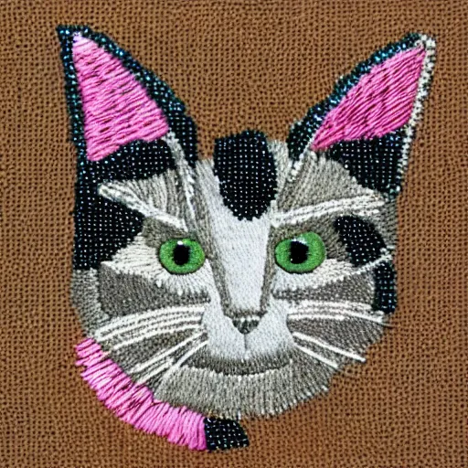 Image similar to a photo of a cat embroidered with sequins