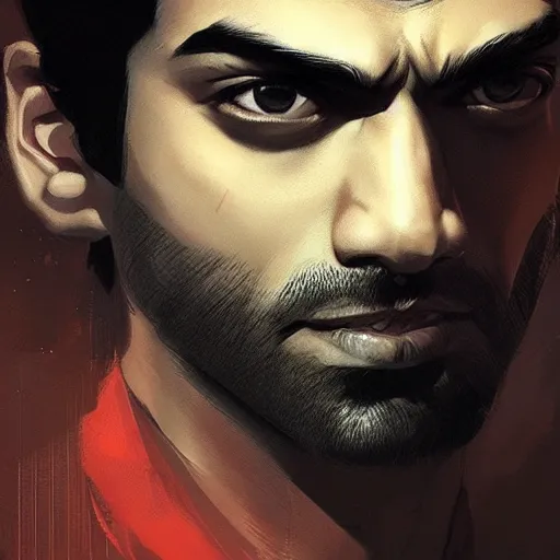 Prompt: A portrait of Rahul Kohli, Yakuza art, art by greg rutkowski, matte painting, trending on artstation