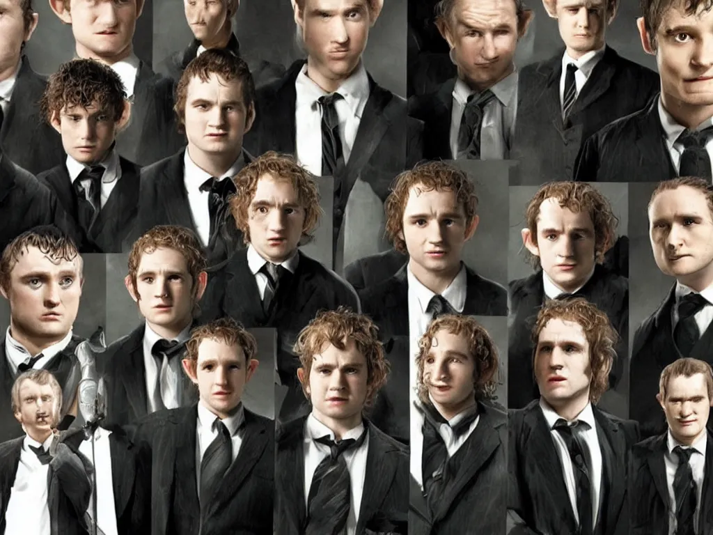 Image similar to hobbits as men in black