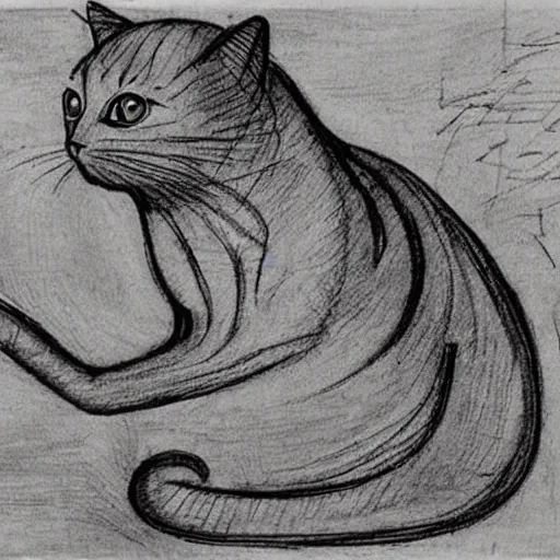 Image similar to da vinci ’ s sketch, depicting the design of cats,