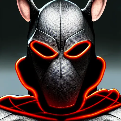 Image similar to hyper realistic digital art of ratman, a superhero with the powers of a rat in a black armor with a logo of the letter r on it, highly detailed, beautiful, very realistic, ultra hd, unreal engine