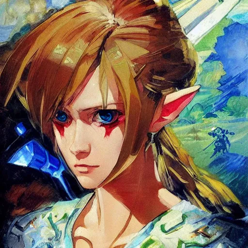Image similar to legend of zelda by michael garmash, katsuhiro otomo, vincent di fate, rule of thirds, seductive look, beautiful