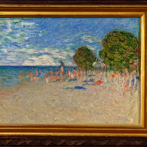 Image similar to oil paint impasto reliefs, italian beach scene, an artwork by charles w. bartlett and claude monet and colin campbell cooper