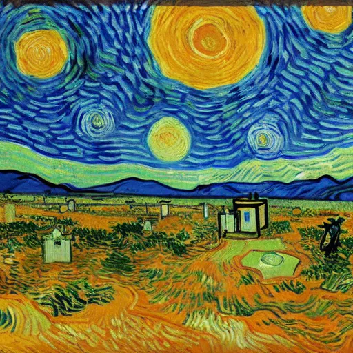 Image similar to a painting of a martian colony by vincent van gogh, featured on pixiv, futurism, sci - fi, post - impressionism, impressionism, painterly, detailed painting