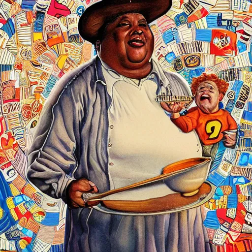 Image similar to yo mama is so fat she brought a spoon to the super bowl, rennaissance masters portrait, jean giraud portrait, intricate details