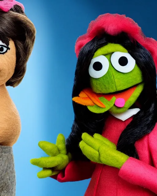 Image similar to kelly kapoor as a muppet. highly detailed felt. hyper real photo. 4 k.