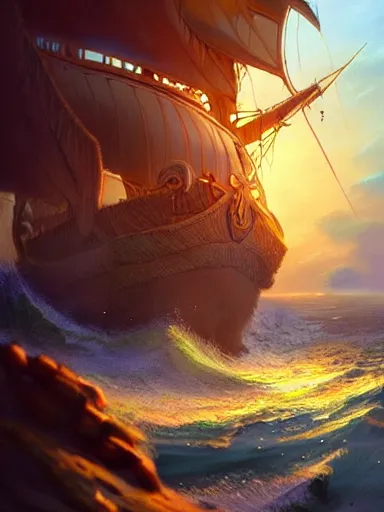 Image similar to pirate captain in his ship. a island in the horizon. intricate, elegant, highly detailed, digital painting, artstation, concept art, sharp focus, illustration, by justin gerard and artgerm, 8 k