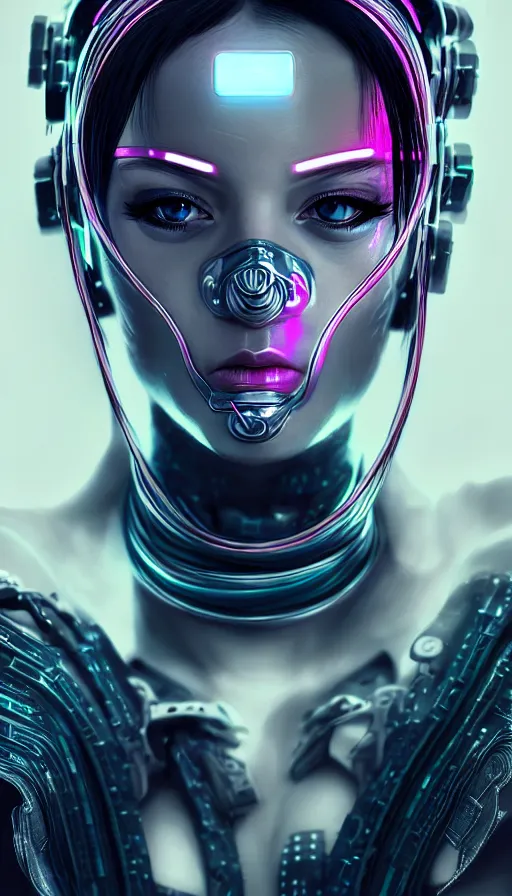 Image similar to face mask on beautiful woman face, cyberpunk art by kuno veeber, cgsociety, computer art, ultra detailed, futuristic, anime aesthetic