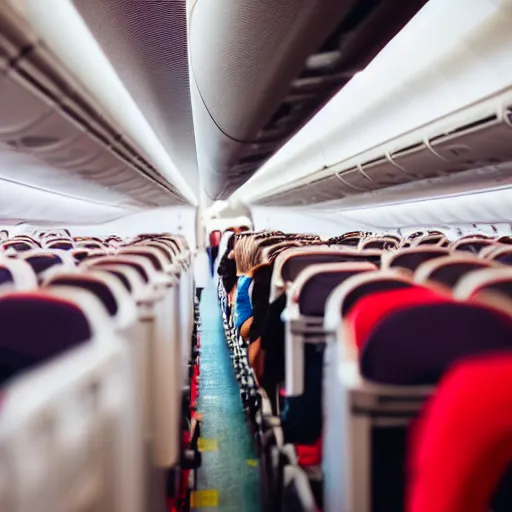 Prompt: a big fat man riding on an airplane who needs to use several seats because he can't fit into one, photography