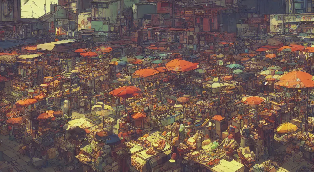 Image similar to a market in metro manila painting stylized digital illustration video game icon global illumination ray tracing that looks like it is from borderlands and by feng zhu and loish and laurie greasley, victo ngai, andreas rocha, john harris