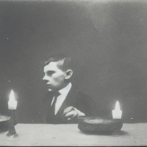 Image similar to creepy 1920 photo taken during a séance showing a spirit medium manifesting ectoplasm