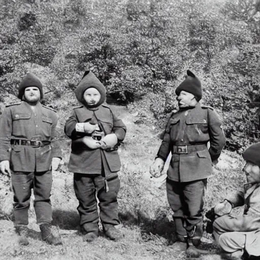 Image similar to the first meeting of the expeditionary detachment of Emelyan Khabarov with the gnomes of the Sikhote-Alin Range, the colors of the photograph have been restored