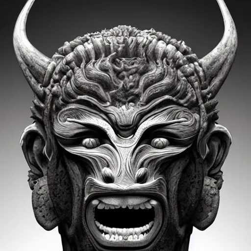 Image similar to a human with wolf head, naraka buddhist demon japan, thailand art, tubular creature, blood vesels, dystopian surrealism, artstyle alex ries zdzisław beksinski, symmetry accurate features, very intricate details, high resolution, symmetrical long head, smooth marble surfaces, detailed ink illustration, metal gear, cinematic smooth stone, deep aesthetic, concept art