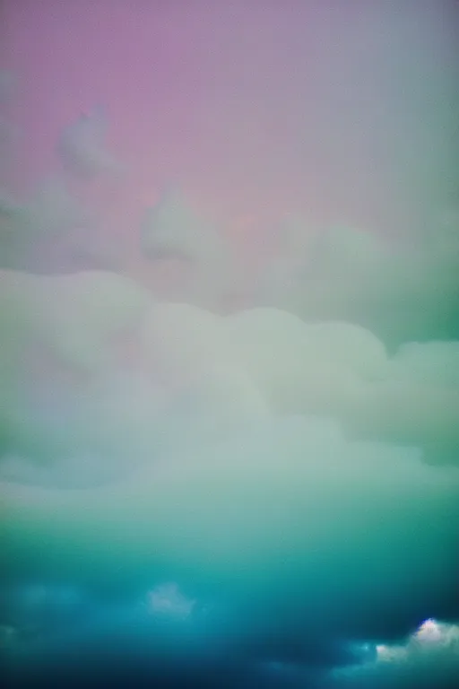 Image similar to high quality pastel coloured film close up wide angle photograph of a model wearing clothing swimming on cloud furniture in a icelandic black rock!! environment in a partially haze filled dreamstate world. three point light, rainbow. photographic production. art directed. pastel colours. volumetric clouds. pastel gradient overlay. waves glitch artefacts. extreme facial clarity. 8 k. filmic.