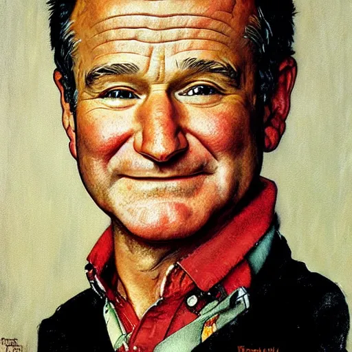 Prompt: a portrait painting of Robin Williams by Norman Rockwell