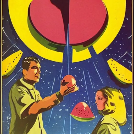 Prompt: melons from space, illustrazione, 6 0's poster b movie