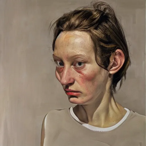 Image similar to high quality high detail painting by lucian freud, hd, strong girl portrait, photorealistic lighting