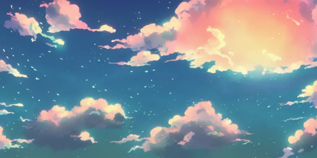 Image similar to A background for an anime-themed social media profile sky bright clouds bloom effect from Skyrim blender studio ghibli clouds