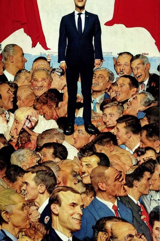 Image similar to Emmanuel Macron saving the world by Norman Rockwell