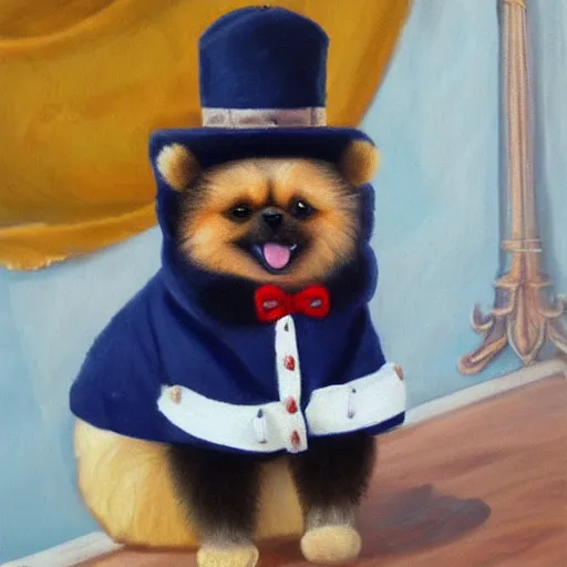 Prompt: anthromorphic fluffy pomeranian dog dressed in sailor suit, detailed 4 k oil painting