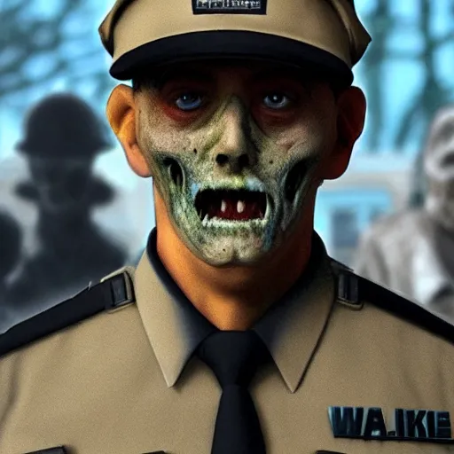 Prompt: zombie! security officers beige! uniform and caps trending on artstation very realistic proportional accurate high detail 4 k 8 k hd