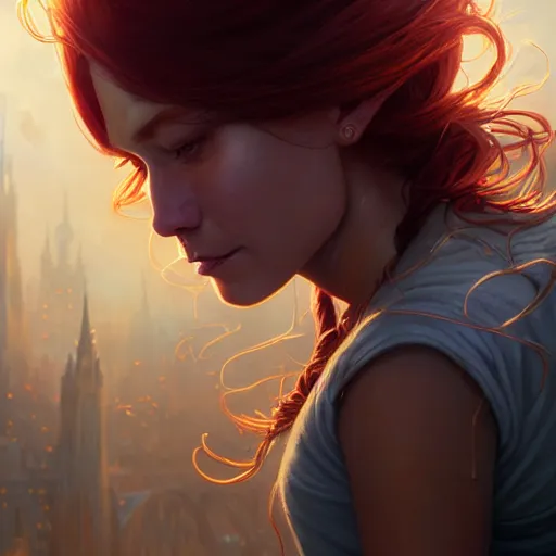 Image similar to highly detailed portrait of mary jane watson, stephen bliss, unreal engine, fantasy art by greg rutkowski, loish, rhads, ferdinand knab, makoto shinkai and lois van baarle, ilya kuvshinov, rossdraws, tom bagshaw, global illumination, radiant light, detailed and intricate environment