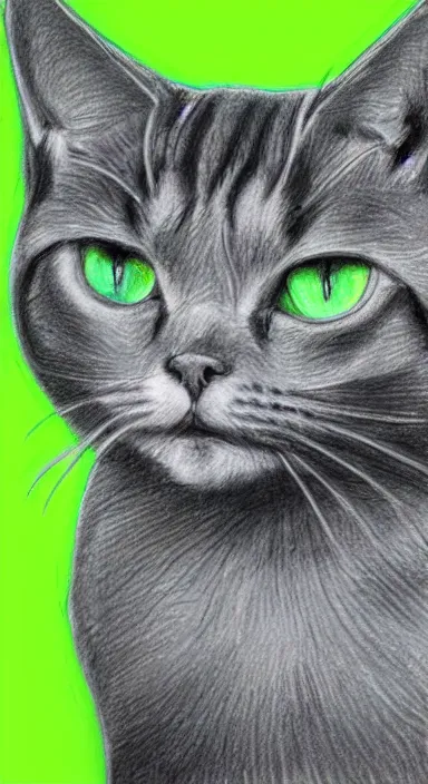 Image similar to highly detailed full body realistic pencil sketch of a beautiful cat with big green eyes in front of the universe