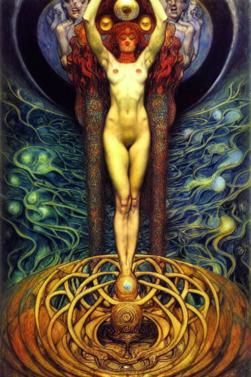 Image similar to Divine Chaos Engine by Karol Bak, Jean Delville, William Blake, Gustav Klimt, and Vincent Van Gogh, symbolist, visionary