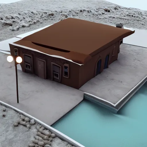 Image similar to a chocolate mansion melting in the desert, cinema 4 d, realistic