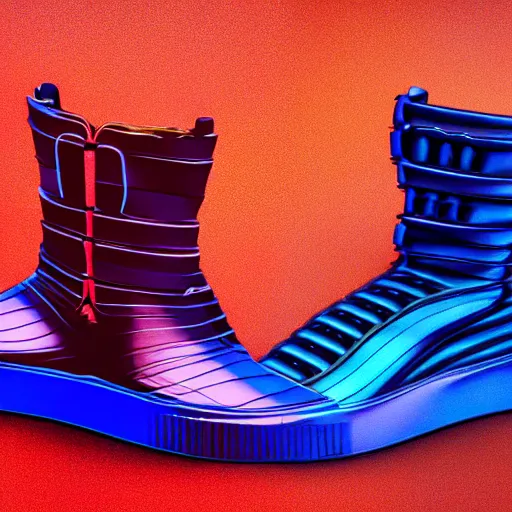 Image similar to photo of futuristic balenciaga and vetements sneakers by felipe pantone and giger and cronenberg, ultra rendered extreme realism and detail, 8 k, pbr, surreal, colorful, direct lighting,