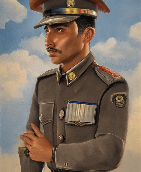 Image similar to portrait of a handsome young mexican policeman in guadalajara, art by denys tsiperko and manuel sanjulian and bogdan rezunenko, hyperrealism