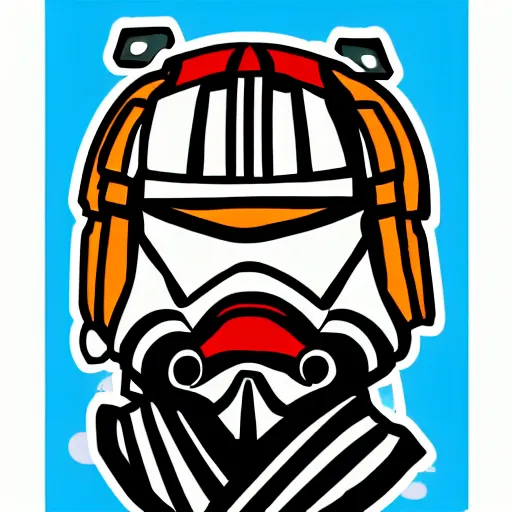 Image similar to a sticker illustration of a samurai wearing a clone trooper helmet, colourful