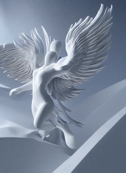 Image similar to white phoenix ultra detail 3d render on salt mountain simple background simple background graphic design fai khadra gaika kris andrew small style