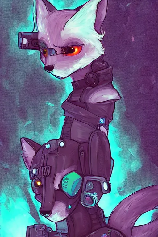 Prompt: a cyberpunk anthropomorphic fox with a fluffy tail, comic art, trending on furaffinity, cartoon, kawaii, backlighting, furry art!!!, neon, concept art